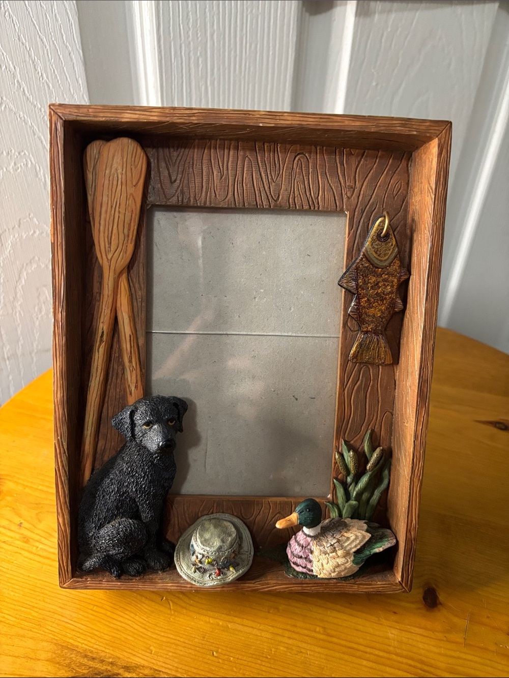 Rustic Brown Outdoor-Themed Picture Frame with Black Dog & Duck